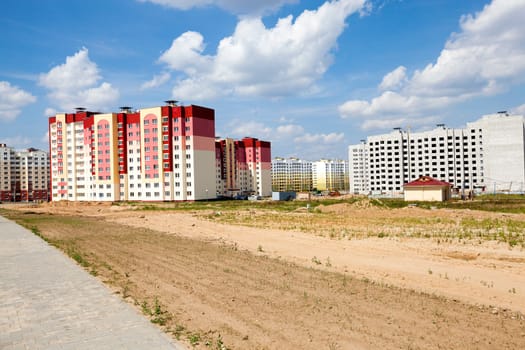 construction of the new house in the new area in the city. Belarus