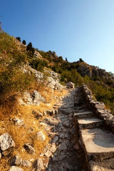 part of a stone staircase leading to the fortress of St. Ivan. Kotor.