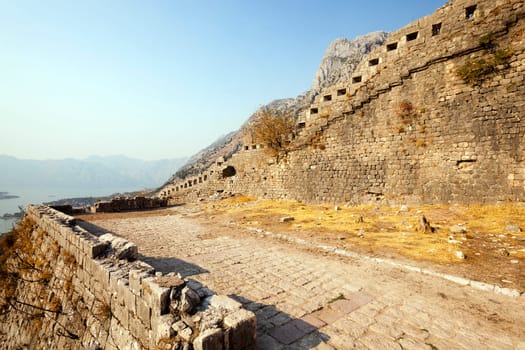 part of the wall of the fortress of St. Ivan of Kotor. Montenegro
