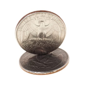 photographed close-up on white background coin dollar American quarter - twenty-five cents