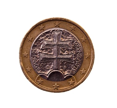 photographed close-up on white background coin of the European union of one euro