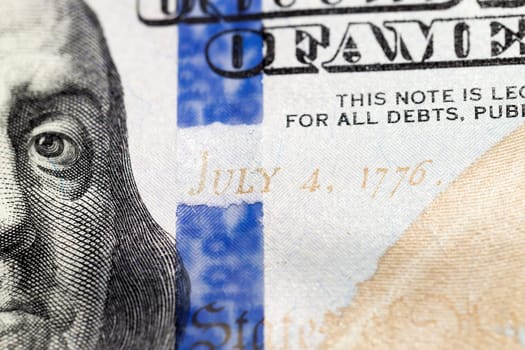photographed close-up of American paper money worth one hundred dollars, the new American bil