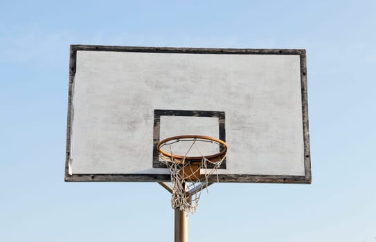 photographed close-up shield and ring for basketball. The site is located in the street