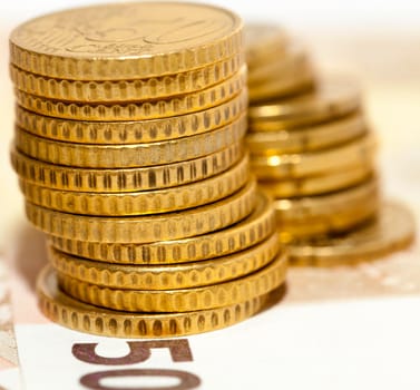 photographed close-up coins of the European Union - the euro. Little depth of field