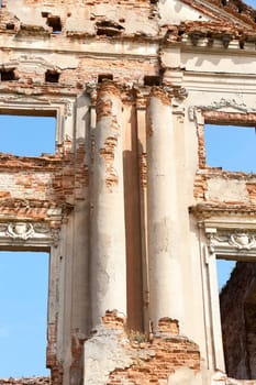 the ruins picture ancient fortress of the 16th century, situated in the village of Ruzhany Grodno region, Belarus, blue sky