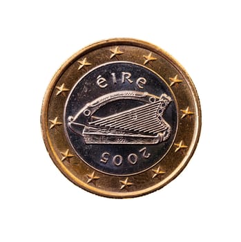 photographed close-up on white background coin of the European union of one euro