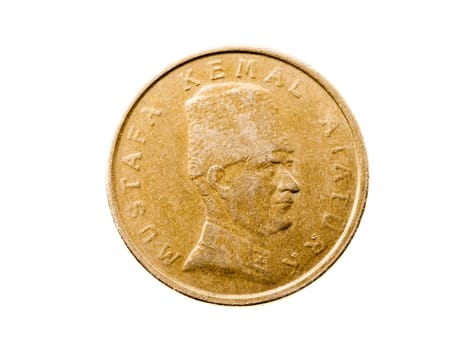 photographed close-up on white background coin, Turkish lira