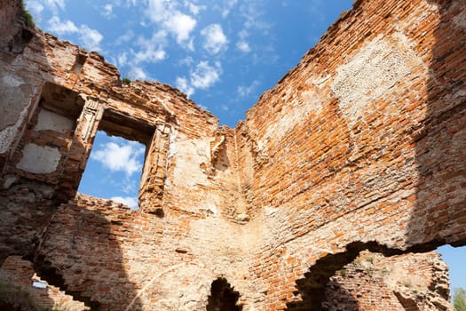the ruins picture ancient fortress of the 16th century, situated in the village of Ruzhany Grodno region, Belarus, top of the building
