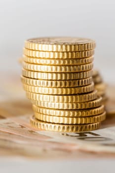 photographed close-up coins of the European Union - the euro. Little depth of field