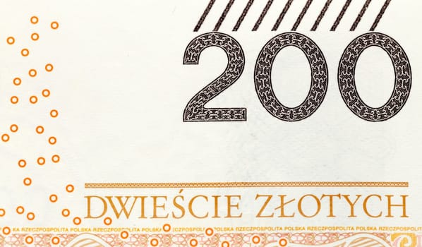 photographed close-up new Polish paper money. Banknotes worth two hundred zloty