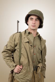 portrait of young American soldier, ww2, gi's