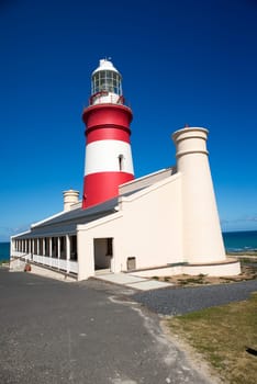 The lighthouse of Cape Agulhas at the most Southern point of Africa.