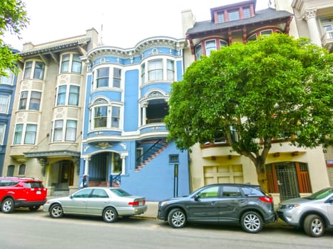 San Francisco, California, United States of America - May 04, 2016: The traditional windows of building in San Francisco, USA