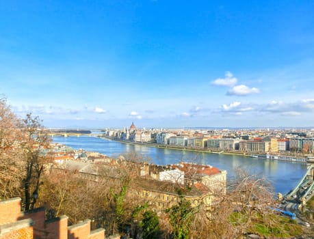 Panoramic overview of Budapest with the Parliament building