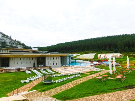 Egerszalok, Hungary - September 27, 2015: Saliris resort. The Egerszalok spa pools contain water rich in calcium, magnesium, and hydrocarbonate minerals.