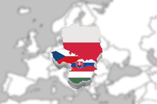   v4 visegrad group on blured background europe,poland,czech republic,slovakia,hungary