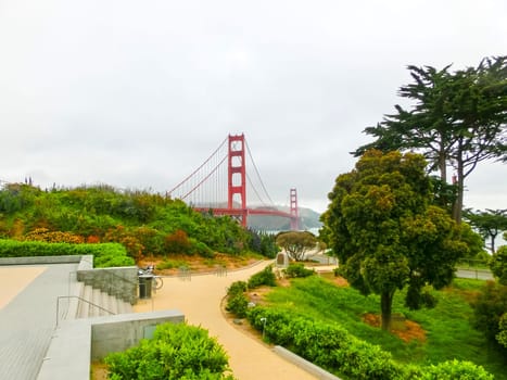 The gate bridge over sea in a fog in San Francisco
