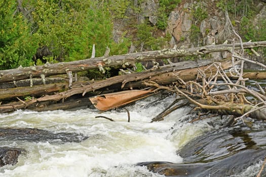 Broken Canoe in at Kennebas in Quetico Provincial Park in Ontario Canada