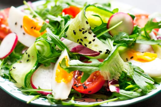 Greek salad  in red boul close - up - Stock image
