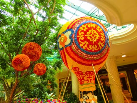 Las Vegas, United States of America - May 06, 2016: Flowers installation at the Wynn Hotel and casino in Las Vegas. The installation made of 110,000 flowers and designed by Preston Bailey