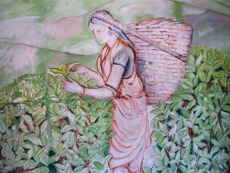 Nuvara Eliya, Sri Lanla - May 03, 2009: The painting at tea shop at Mackwoods Limited PVT tea factory in Nuwara Eliya, Sri Lanka.
