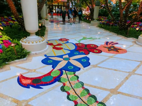 Las Vegas, United States of America - May 06, 2016: Flowers installation at the Wynn Hotel and casino in Las Vegas. The installation made of 110,000 flowers and designed by Preston Bailey