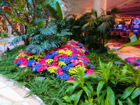 Las Vegas, United States of America - May 06, 2016: Flowers installation at the Wynn Hotel and casino in Las Vegas. The installation made of 110,000 flowers and designed by Preston Bailey