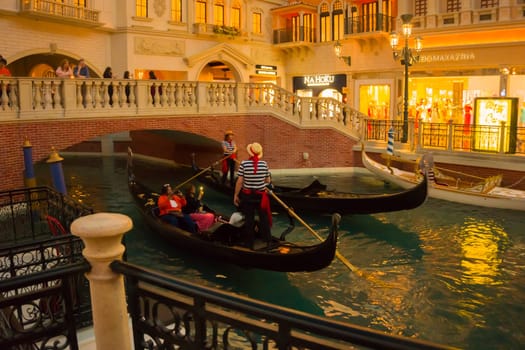 Las Vegas, United States of America - May 06, 2016: The Venetian Resort Hotel and Casino in Las Vegas. The resort opened on May 3, 1999 with flutter of white doves, sounding trumpets, singing gondoliers actress Sophia Loren