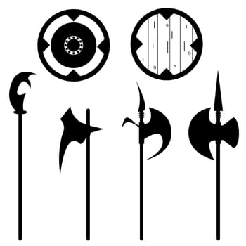 Set of historical halberd silhouettes. Illustration with slashing weapons on a light background.