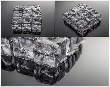 Collage of three ice cubes images