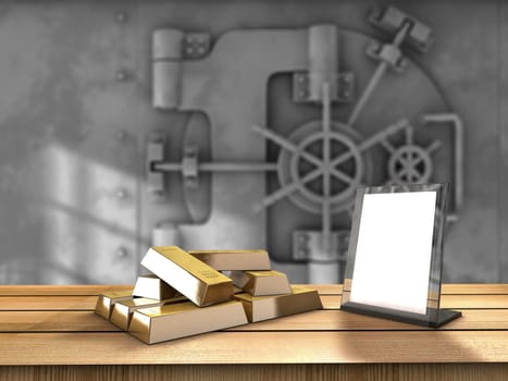 Table with gold bars and a vaul behind