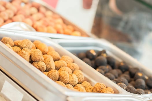 Italian food. Fried olive ascolane . Typical regional dish. Selective focus.