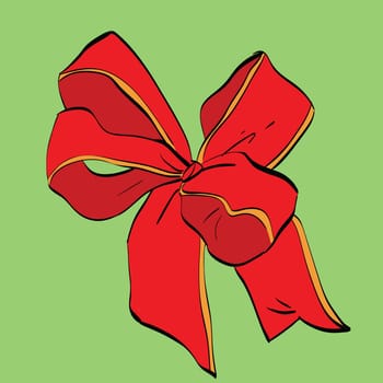 Red festive bow sash. Vector illustration. Packing and gifts