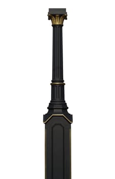 Detail of black and gold classical metallic street pole isolated on white background