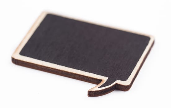 black handcrafted wooden blank speech bubble with square shape on white background