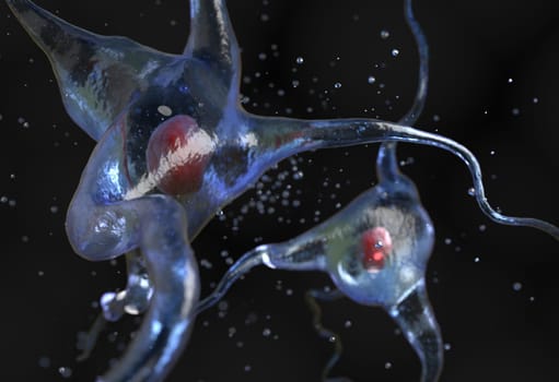 Illustration of human nerve cell on a black 3d render