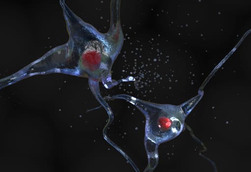 Illustration of human nerve cell on a black 3d render