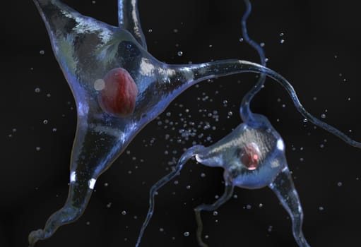 Illustration of the human nerve cell on a black