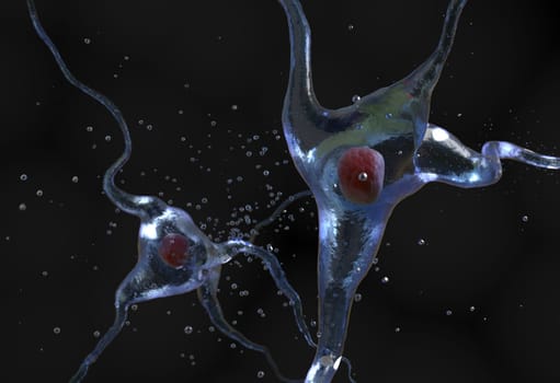 Illustration of the human nerve cell on a black