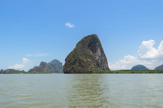 Landscapes of limestone island with mangrove forest in Phang Nga Bay National Park, Thailand