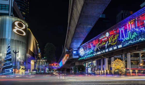 BANGKOK, THAILAND - JANUARY 1, 2015 : Night illumination of Christmas and New Year celebration 2015 at Ratchaprasong intersection in Bangkok, Thailand