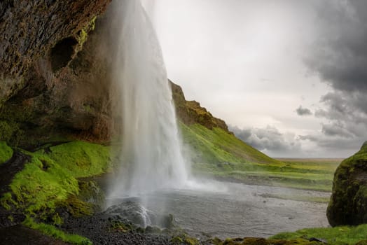 Beautiful and dramatic Seljalandsfoss waterfalls in Iceland
