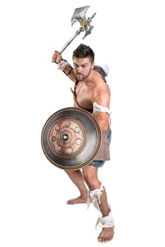 Ancient warrior or Gladiator isolated in a white background