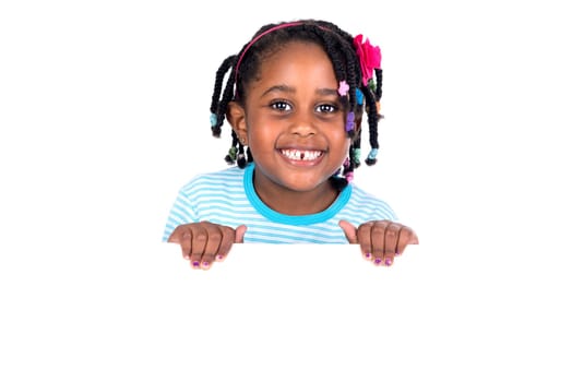 Young girl posing with a white board