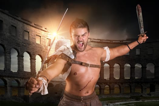 Ancient warrior or Gladiator ready to fight in the arena