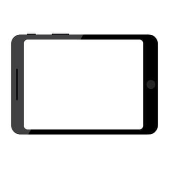 Black tablet. Blank screen. Isolated on white background. Simple, flat style. Graphic vector illustration