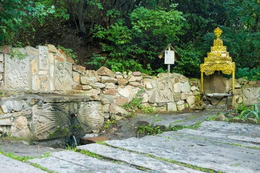 Rodnik grandfather taran - source of the river, "carica"", not made with hands on the face of the stone and the altar, in Horodyshche district of the Volgograd region, Russia"