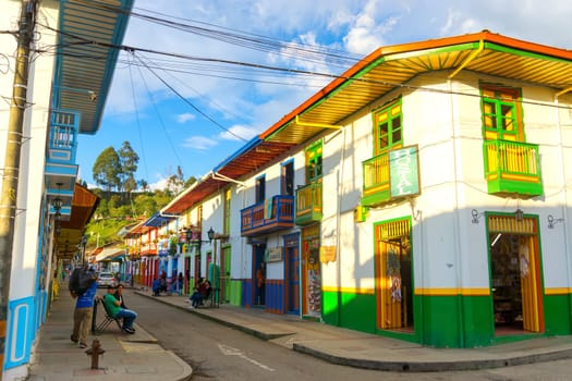 SALENTO, COLOMBIA - JUNE 8: Colorful street corner in Salento, Colombia on June 8, 2016
