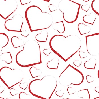 Vector seamless pattern with white hearts on red background.