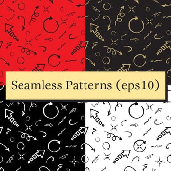 Seamless pattern set. Doodle ink, hand drawn pointers, arrows and other signs. Vector image.